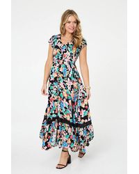 Izabel London - Floral Lace Trim Cap Sleeve Maxi Dress - Lyst