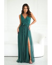 Love Lace - Viscose Strappy Wrap Dress With Belt & Slit - Lyst