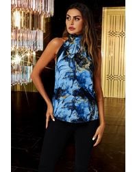 FS Collection - Marble Print Halter Neck Tie Back Top - Lyst