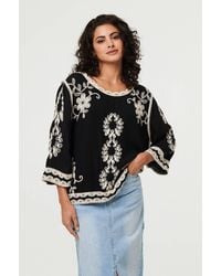Izabel London - Floral Embroidered 3/4 Sleeve Blouse - Lyst