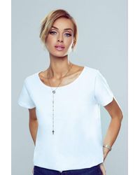 Love Lace - Charming Short Sleeve Blouse With Satin Bow - Lyst