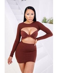 Femme Luxe - Rib High Neck Long Sleeve Bodycon Mini Dress - Lyst
