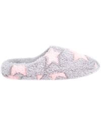Absolute Footwear - Cosy Slip On Open Back Faux Fur Winter Mule Slippers With Star Design - Lyst
