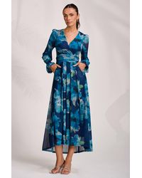 Jolie Moi - Long Sleeve V Neck Mesh Maxi Dress - Lyst