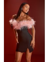 MissPap - Feather Bardot Bandage Bodycon Mini Dress - Lyst