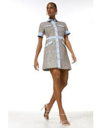 Karen Millen - Tweed Denim Mix Button Mini Dress - Lyst