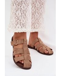 Love Lace - Suede Flat Sandals With Buckle Straps & Soft Insole Comfort - Lyst
