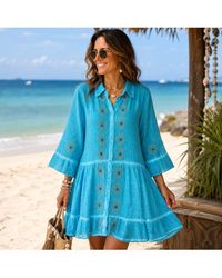 KDMD - Nomad Sari Evil Eye Block Print Tunic Dress - Lyst