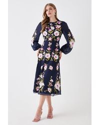 Coast - Premium Embroidered Long Sleeve Midi Dress - Lyst