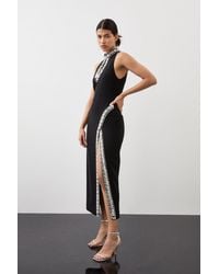 Karen Millen - Petite Crystal Embellished Woven Thigh Split Midi Dress - Lyst