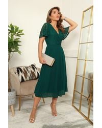 Double Second - Fixed Wrap Lace Pleated Dress - Lyst