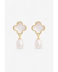 Jon Richard - Plated Mother Of Pearl Clover & Pearl Drop Earrings - Lyst