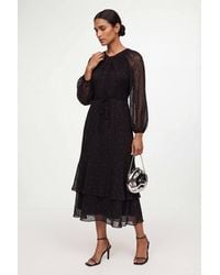Wallis - Printed Metallic Twist Neck Midi Dress - Lyst