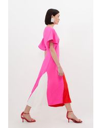 Karen Millen - Soft Tailored Colour Block Panel Full Skirted Midi Dress - Lyst