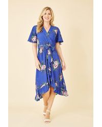 Mela - Blue Floral Dip Hem Wrap Midi Dress - Lyst