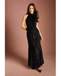 Coast - High Neck Sleeveless Velvet Sequin Maxi Dress - Lyst