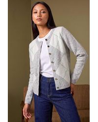 Roman - Petite Argyle Buttoned Knit Cardigan - Lyst
