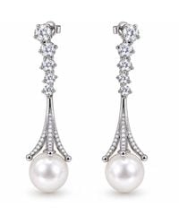 BluCore - Tone Crystal Accent Pearl Drop Earrings - Lyst