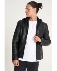 Barneys Originals - Hooded Leather Jacket - Lyst