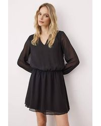 WOVCOR - V Neck Long Sleeve Mini Woven Dress W/ Chiffon Skirt - Lyst