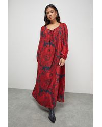 Warehouse - Petite Chiffon Tie Front Volume Midi Smock Dress - Lyst