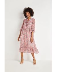 Wallis - Pink Trailing Floral Frill Tiered Midi Dress - Lyst