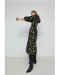 Warehouse - Petite Floral Ruffle Detail Wrap Midi Dress - Lyst