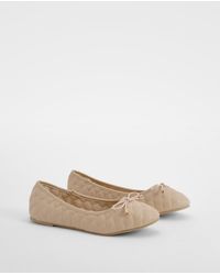 Boohoo - Wide Fit Quilted Bow Detail Ballet Flats - Lyst