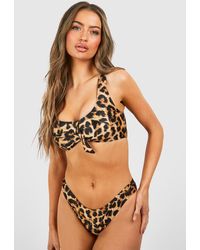 Boohoo - Leopard Tie Detail Bikini Top - Lyst