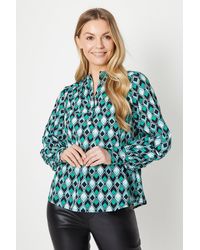 Wallis - Geo Print Neru Collar Shirt - Lyst