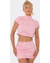 EGO - Cap Sleeve High Neck Floral Textured Top - Lyst