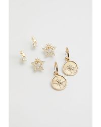 Mood - Recycled Gold Textured Medallion Huggie Hoop Earrings - Pack Of 3 - Lyst