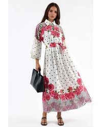 Msn-Collection - Floral Maxi Dress With Shirt Collar & Button Closure - Lyst