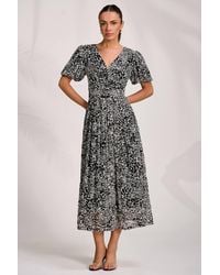 Jolie Moi - Puff Sleeve Printed Lace Maxi Dress - Lyst