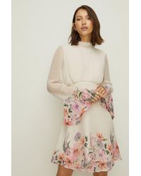 Oasis - Rose Dufton Floral Flute Sleeve Mini Dress - Lyst