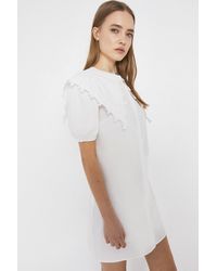 Warehouse - Cotton Mini Dress With Lace Collar - Lyst