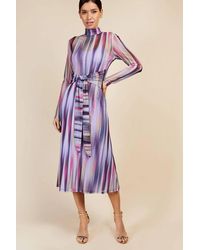 Little Mistress - Printed Mesh Tie Waist Midaxi Dress - Lyst