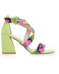 Moda In Pelle - 'loral' Snake Print Leather Heeled Sandals - Lyst