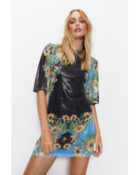 Warehouse - Floral Sequin Low Back Mini Dress - Lyst