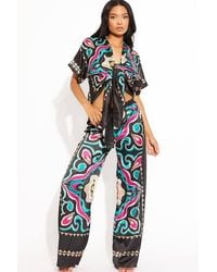 Stylewise - Printed Satin Oversized Blouse - Lyst