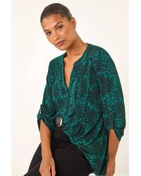 Roman - Abstract Print V-Neck Stretch Shirt - Lyst
