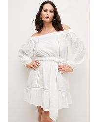 Karen Millen - Plus Size Cotton Broderie Bardot Mini Dress - Lyst