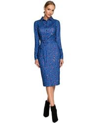Love Lace - Collared Long Sleeve Pencil Dress With Belt - Lyst