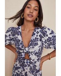 Oasis - Tie Front Floral Printed Midi Dress - Lyst