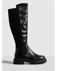 Boohoo - Stretch Back Chunky Knee High Boots - Lyst