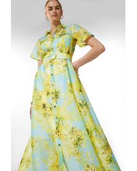 Karen Millen - Soft Floral Woven Organdie Gold Trim Shirt Dress - Lyst