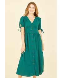 Yumi' - Green Midi Shirt Dress With Tie Sleeves - Lyst