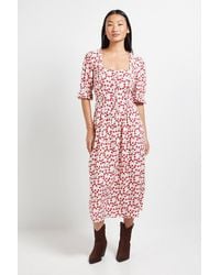 Dorothy Perkins - Petite Print Square Neck Frill Detail Puff Sleeve Midi Dress - Lyst