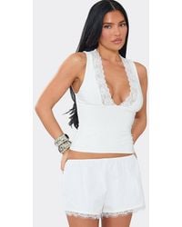 EGO - Lace Trim Mid Rise Mini Shorts - Lyst