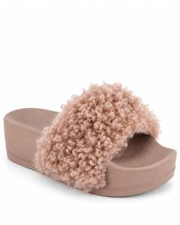 Spot on - Faux Fur Platform Slider Sandals - Lyst